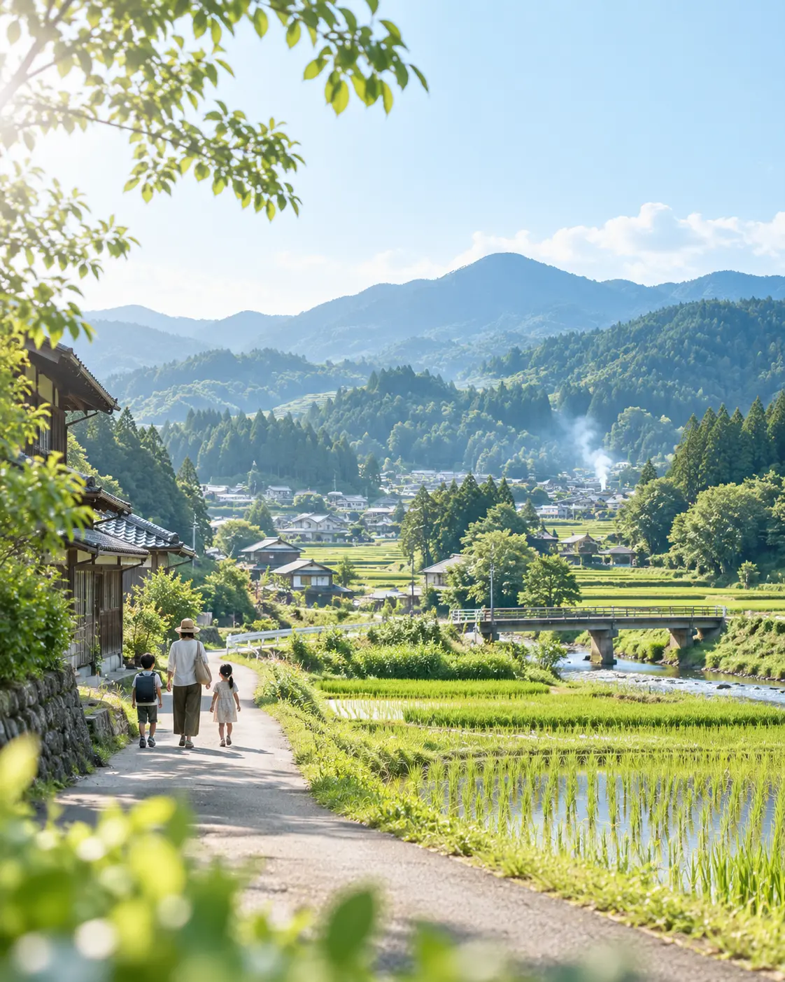 山々と田園が広がる地域の風景
