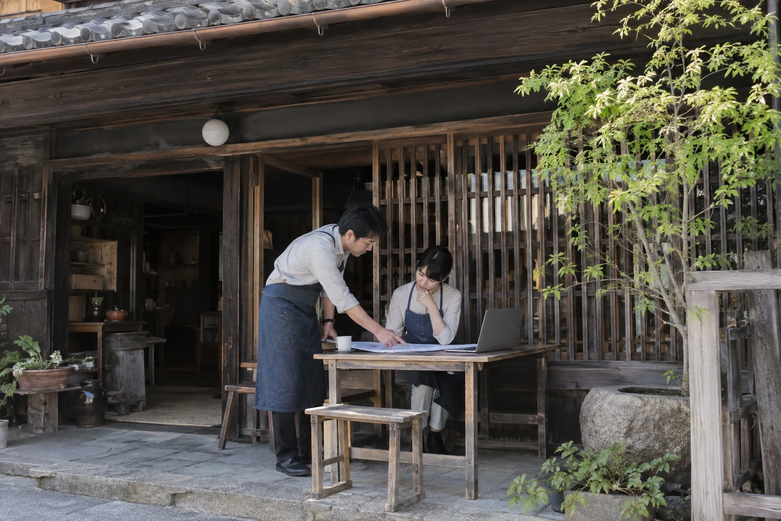 下町の店舗の建築の細部