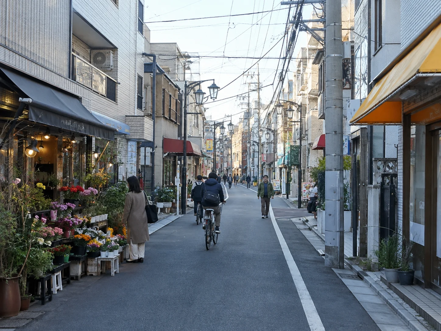 店舗と住まいが混在する地域の通り