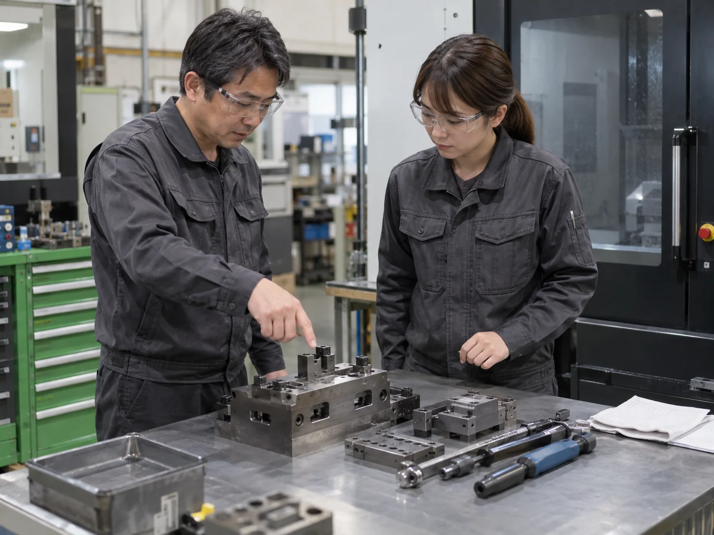 保護カバーのある工作機械を置いた工場