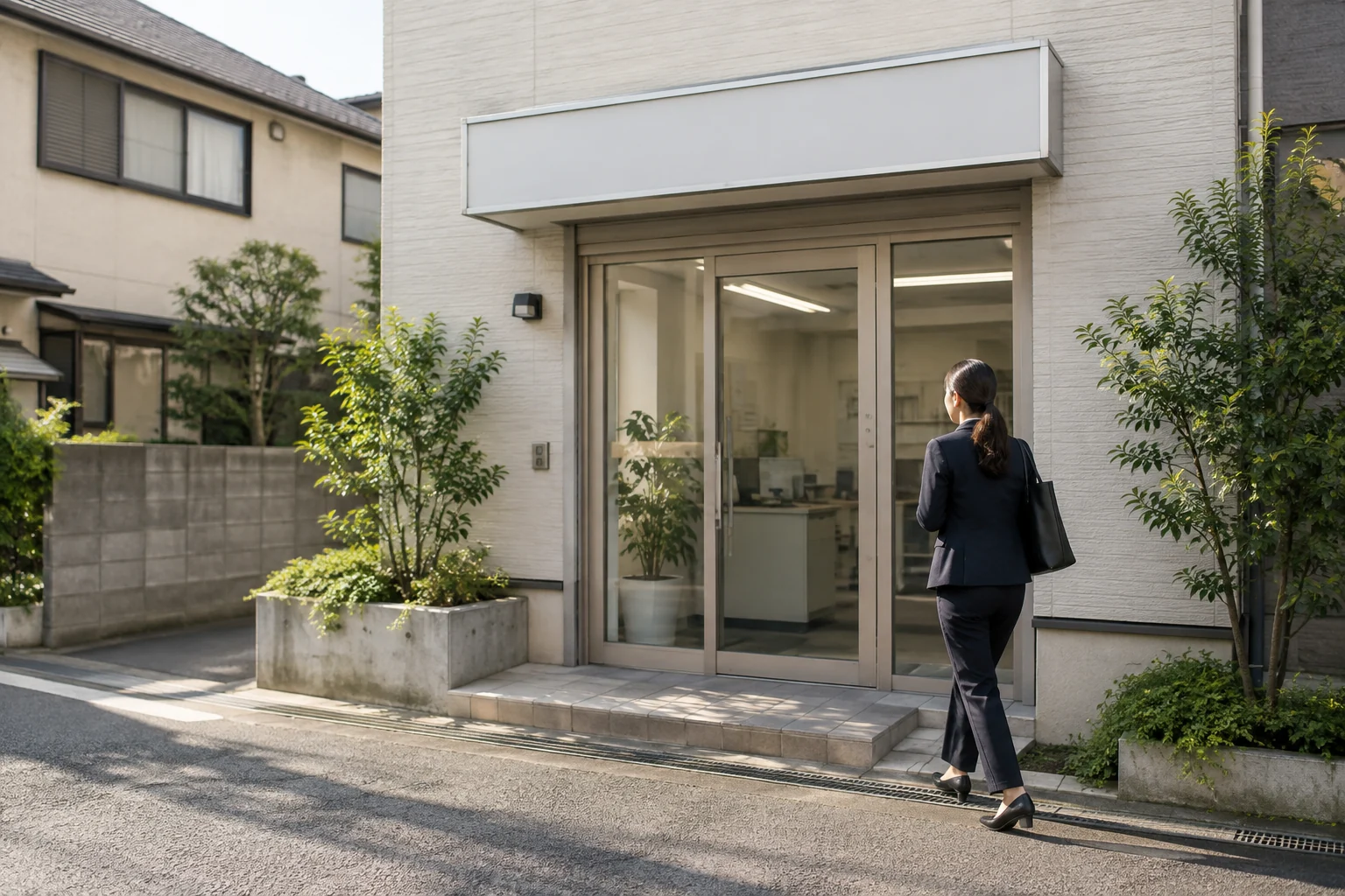 住宅街の小さな事務所の外観
